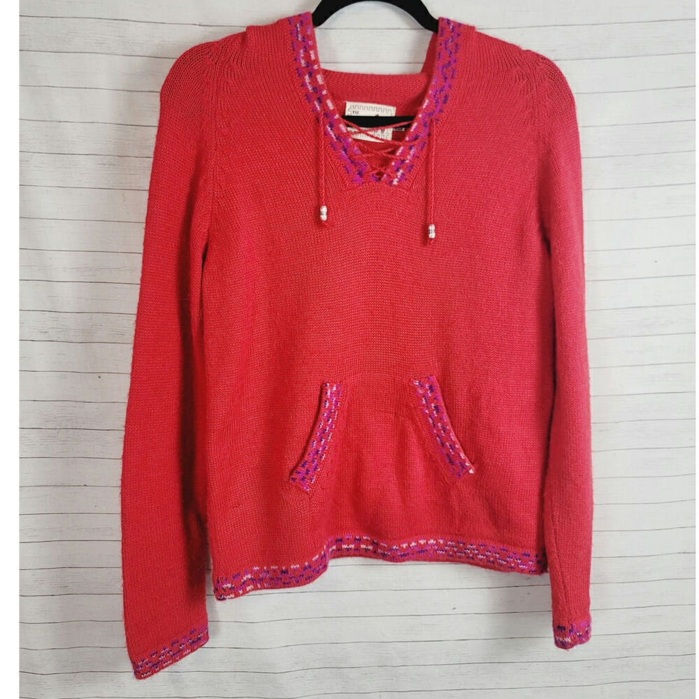 THE ALPACA CONNECTION HANDMADE RED PULLOVER SWEATER IN RED, SZ SMALL
